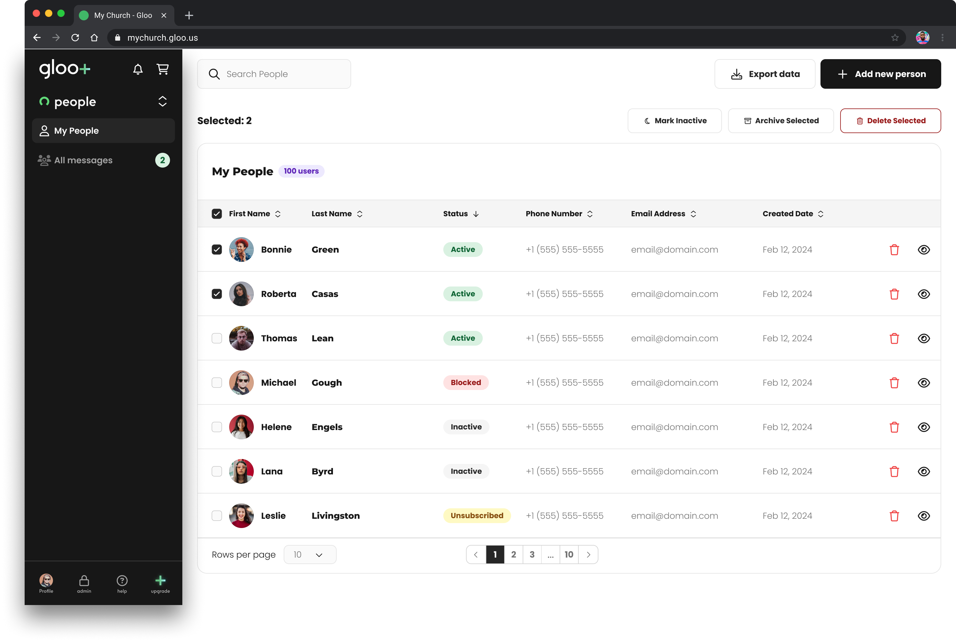 screenshot of Gloo Messaging
